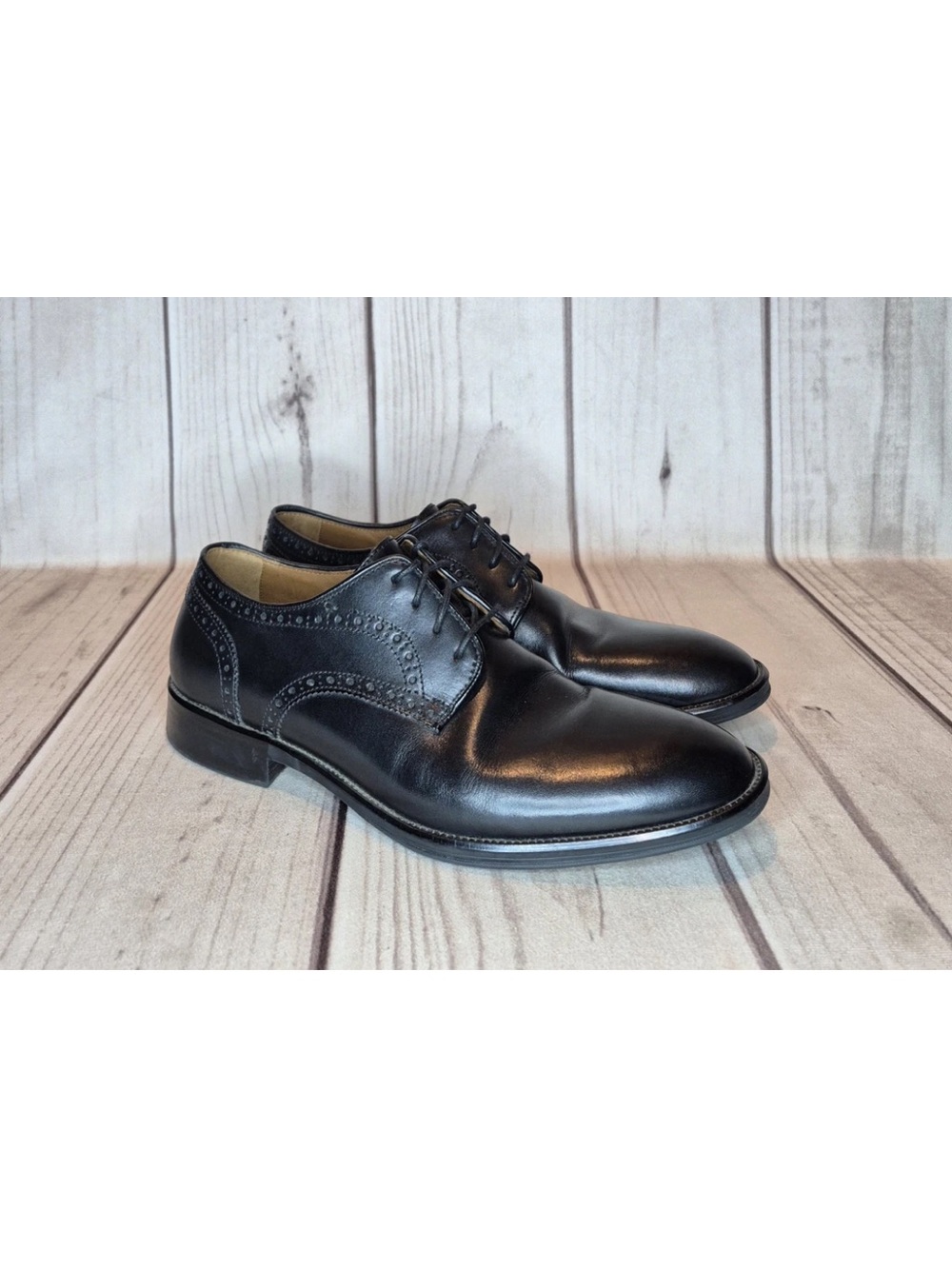 Johnston & Murphy Men's Size 9.5M Hendrick Plain Toe Black Leather Oxford Shoes